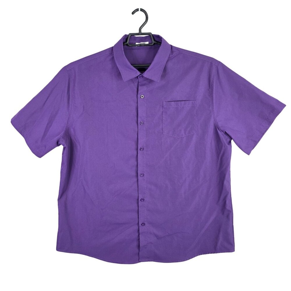 Mens Coofandy Purple Shirt Button Up Short Sleeve 100% Polyester Size XXL